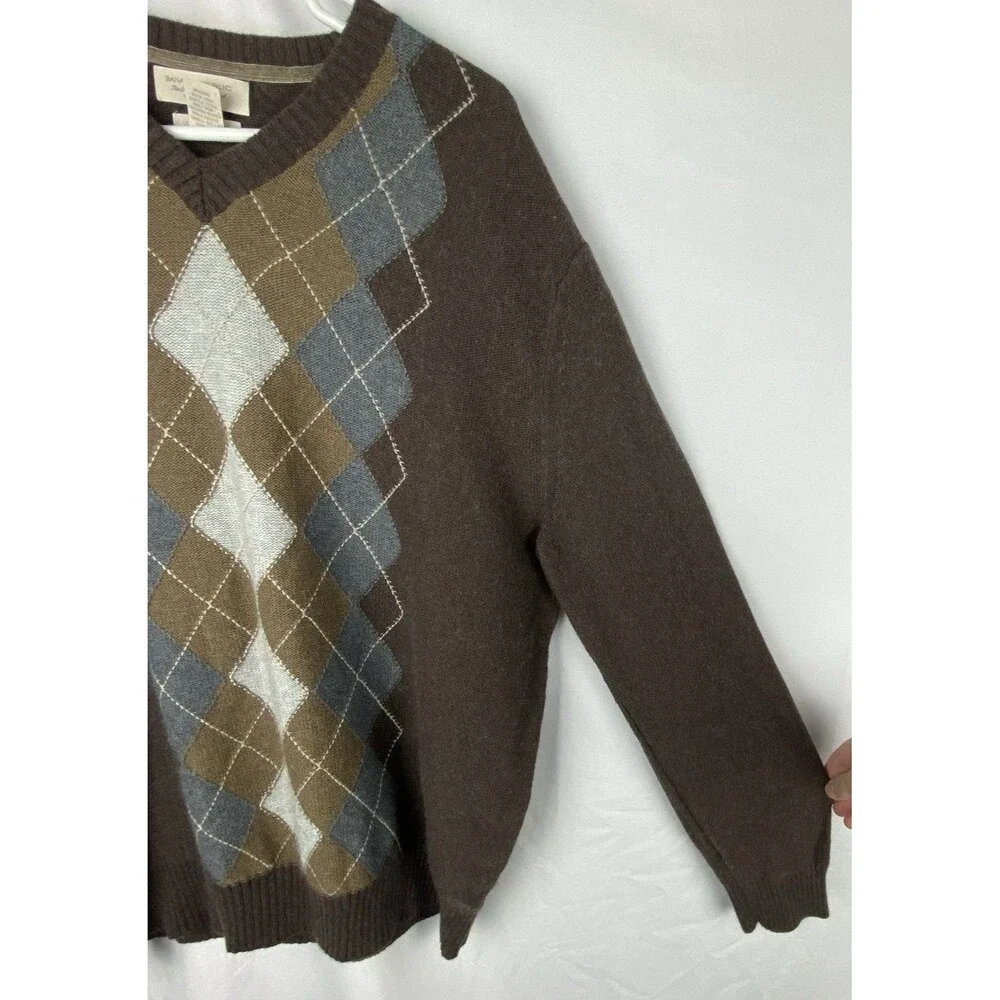 Banana Republic Sweater Mens‎ Large Angora Cotton Cashmere Argyle Brown Luxury